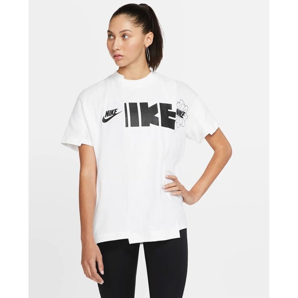 NIKELAB x SACAI White Cotton Hybrid Print Knit Jersey Top Tee T-Shirt CD6311 XS